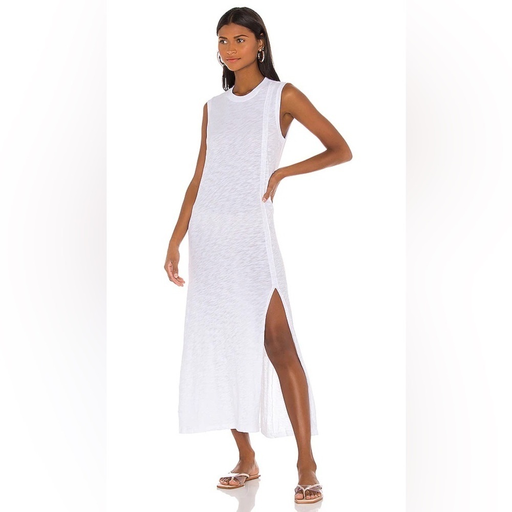 ATM Melilo white slub jersey muscle tank maxi dress with slit 41017